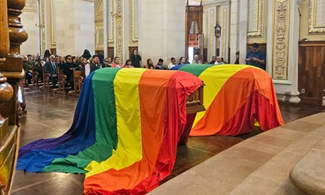 LGBT flags on coffins